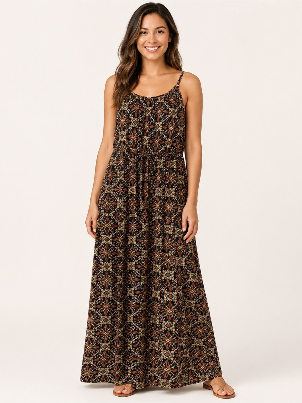 Flynn Skye Size 3 Large Boho Print Drawstring Maxi Dress